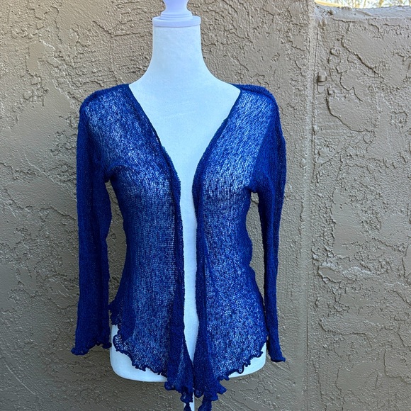 SHASHI Deep Blue Sheer Knit Top - Picture 1 of 3